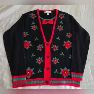 Jolly Sweaters Ugly Christmas Sweater Pullover Poinsettia XL Bow Tie Unisex